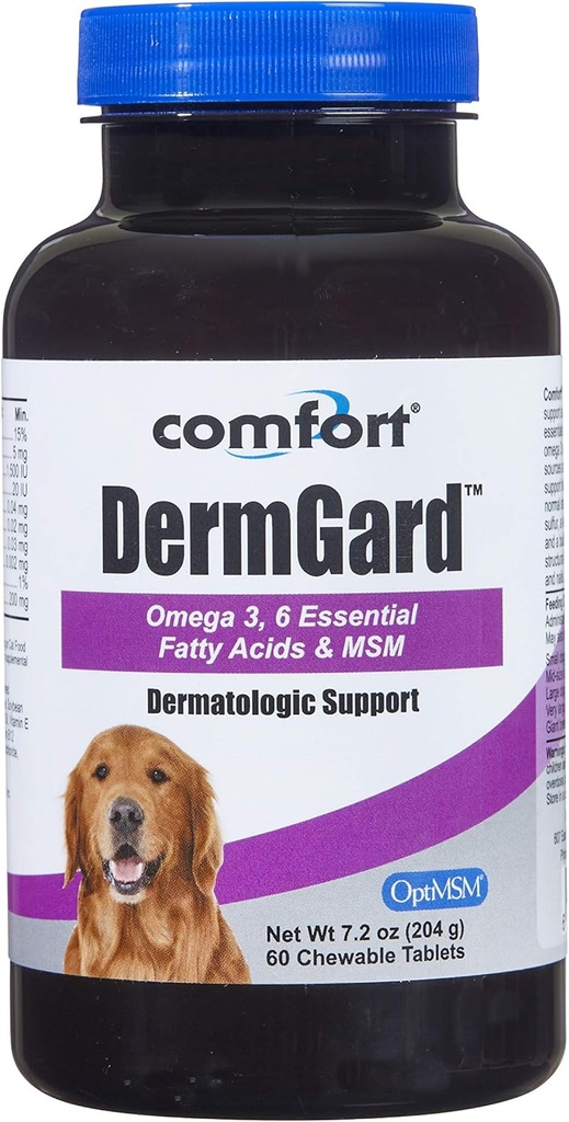 Kala Health Comfort DermGard Skin og Coat Supplement til hunde, 60 Greve, Understøtter sund hud, Shiny & Reducere overdreven fjernelse, Indeholder MSM, Fish Oil & Omega 3, 6, og 9 essentielle fedtsyrer