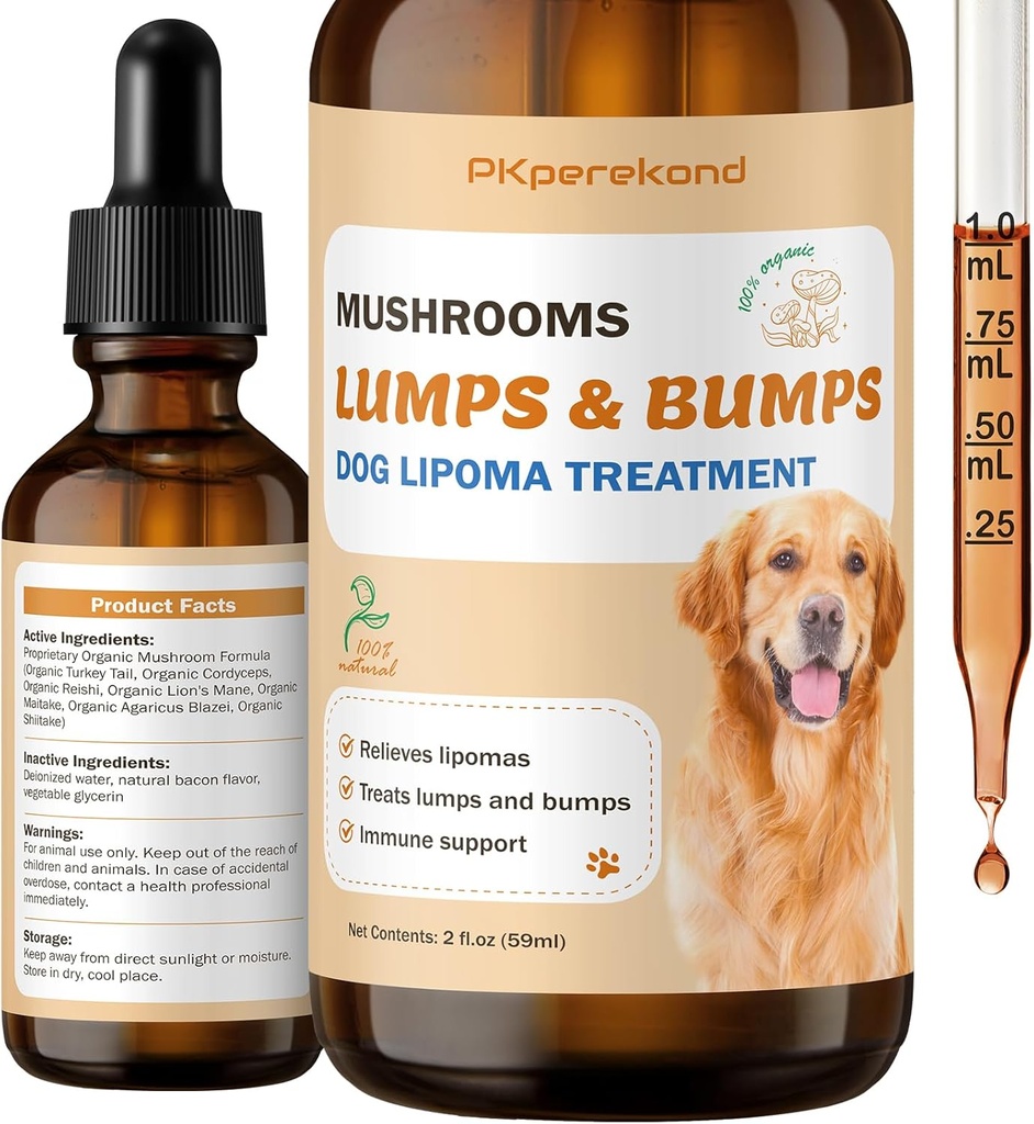 Hundelumper og bumps supplement, Tyrkiet Tail Mushroom Guard for Dog Lipomas, Organic 7 Mushroom Complex Drops, Styrke Immunitet & energi til Buddy med Shiitake Mushrooms, Reishi, Lions Mane