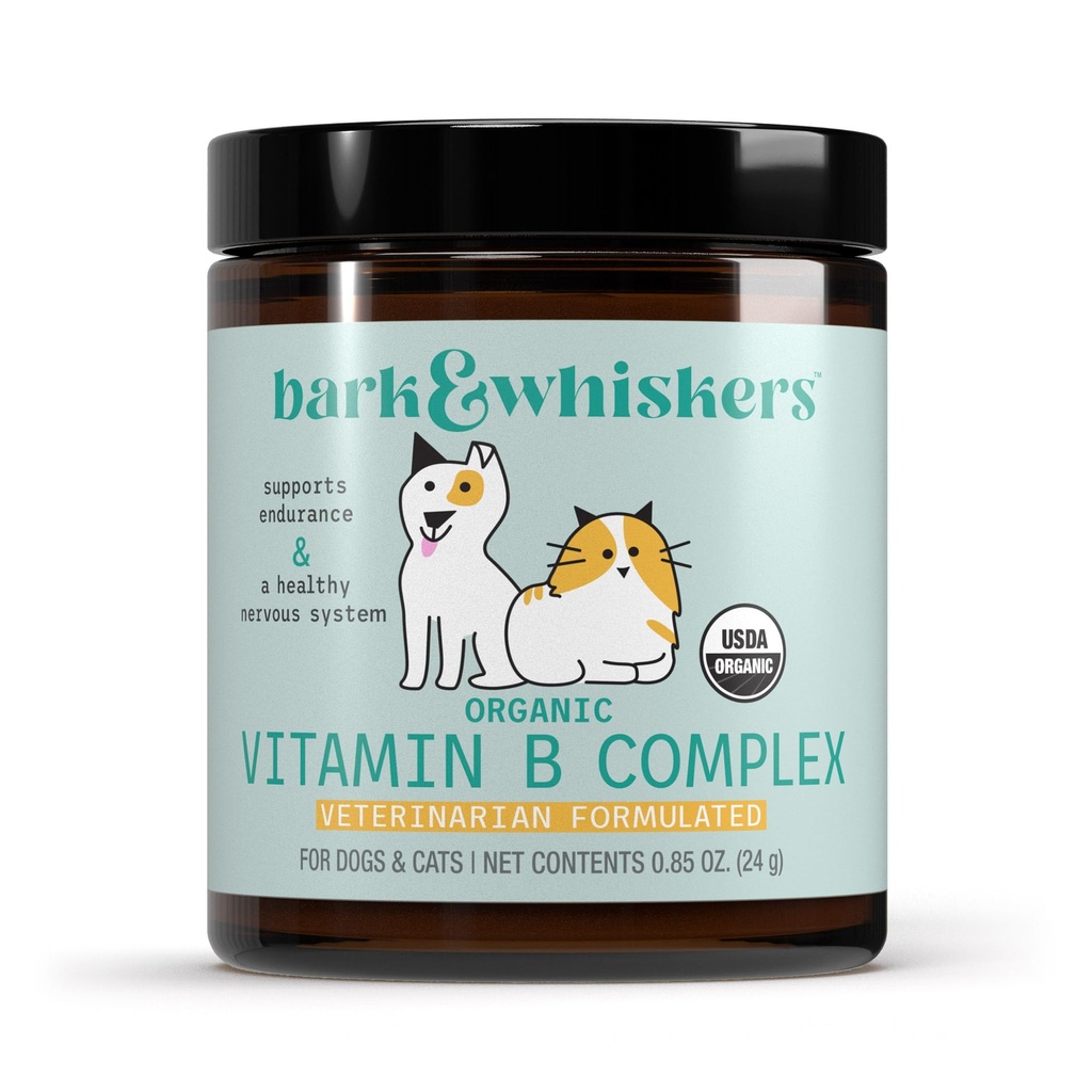 Bark & Whiskers Organic Vitamin B Complex, 0,85 Oz. (24 g), 60 Scoops, Understøtter en sund nervesystem & Endurance, Veterinarian Formuleret, Non- GMO, Certified USDA Organic, Dr. Mercola