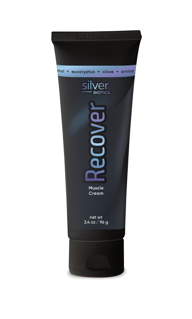Sølv Biotics Recover Muscle Cream er 124; 20 ppm Patenteret Sølv Løsning er 124; Arnica er 124; Jojoba Oil er 124; Campher er 124; Vitamin E er 124; Sølv Stærk er 124; 3.4oz