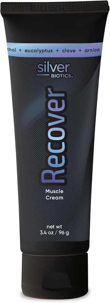 Sølv Biotics Recover Muscle Cream er 124; 20 ppm Patenteret Sølv Løsning er 124; Arnica er 124; Jojoba Oil er 124; Campher er 124; Vitamin E er 124; Sølv Stærk er 124; 3.4oz