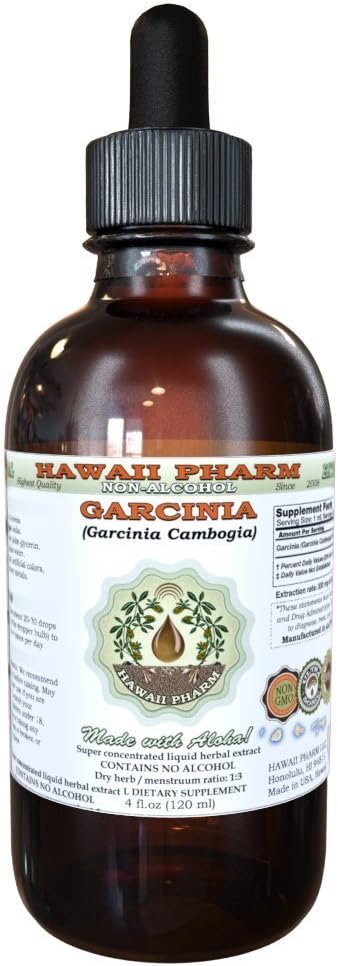 Pure Garcinia Alkohol- Free Liquid Extract, Organic Garcinia (Garcinia cambogia) Tørret frugt Glycerit Hawaii Pharm Natural Herbal Supplement 2 fl.oz