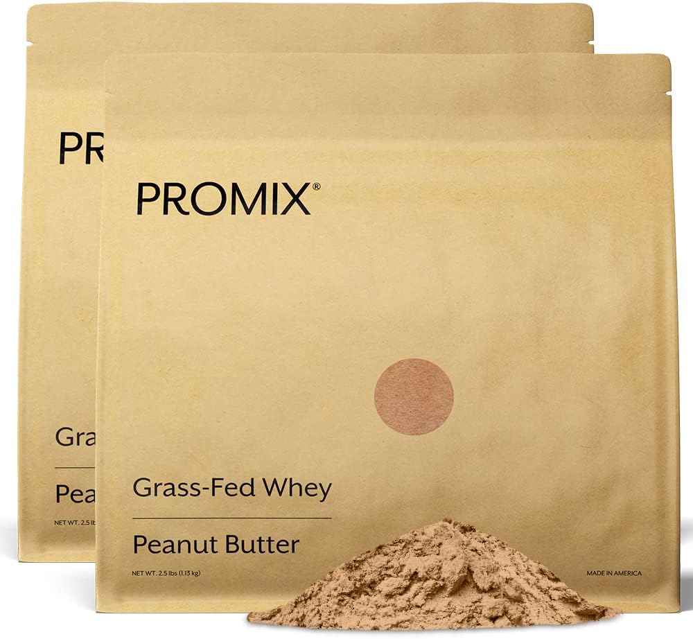ProMix Nutrition Whey Protein Powder, Peanut Butter - Grass- Fed & 100% All Natural - Posted Workout Fitness & Nutrition Shakes, Smoothies, Bagning & Madlavning Opskrifter - 5 Pund (pakke med 2)