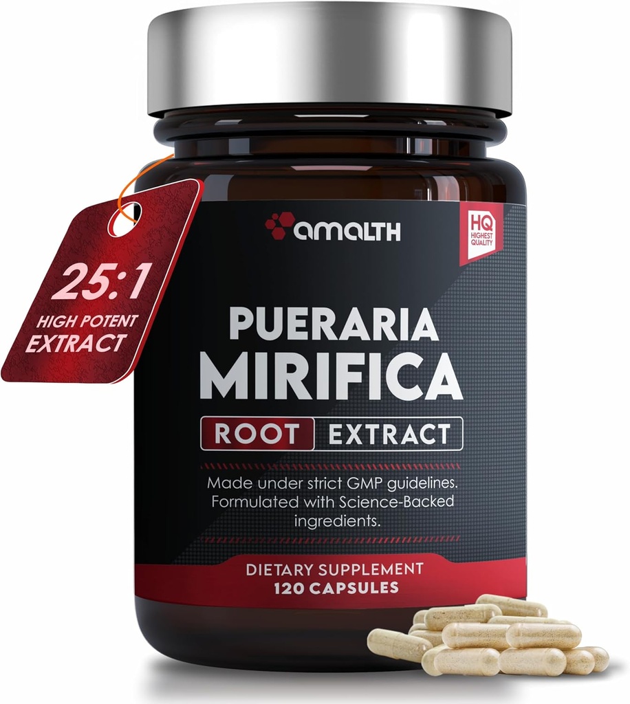 AMALTH Pueraria Mirifica Kapsler 1000 mg 120 Kapsler Østrogen supplement til kvinder, mænd og transseksuelle, overgangsalder Relief, kvindelige wellness support piller