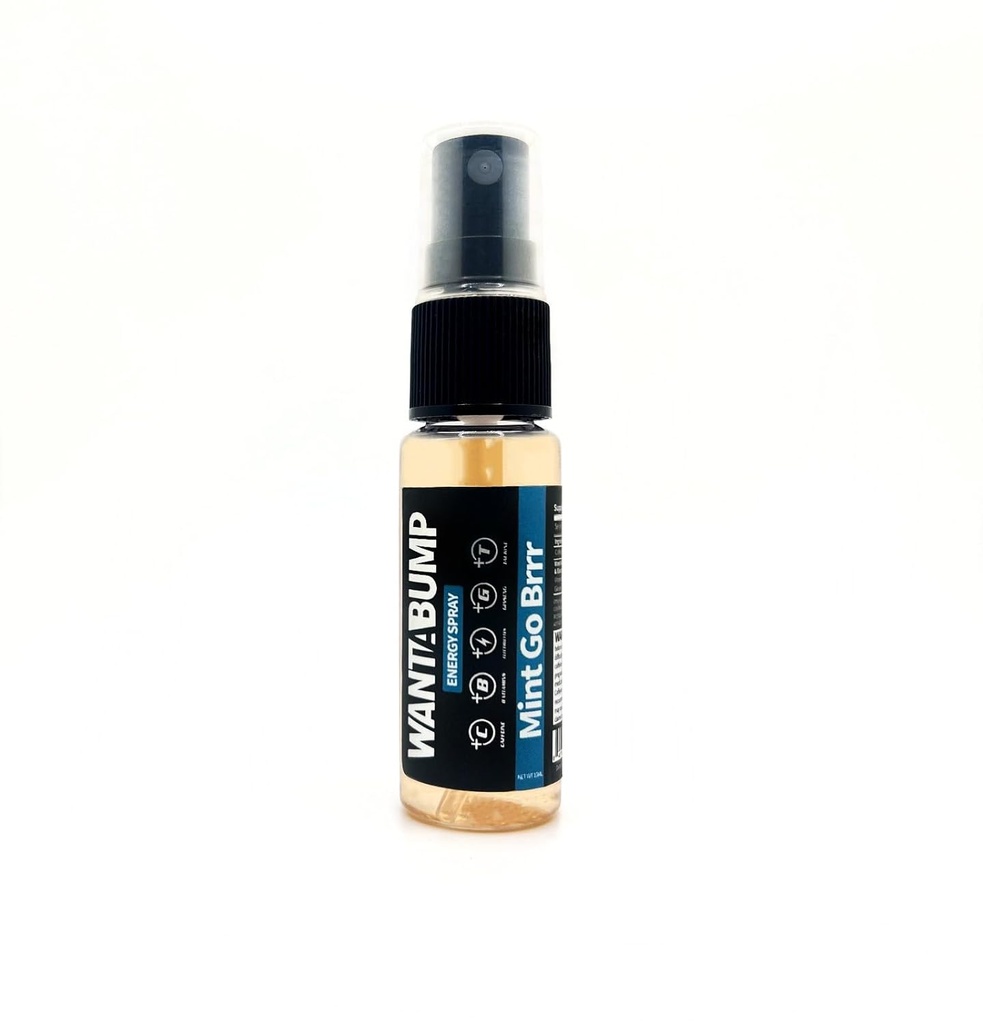 Vil have en Bump Energy Spray & Breakfast Friske • 124; 400mg Koffein • 124; B 3, 6, 12 Vitamin Spray • 124; Elektrolytter Spray • 124; Ingen Jitters • 124; Ingen Crash • 124; Oral Spray •