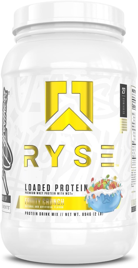 RYSE Loaded Protein Powder - Fruity Crunch - 25g Whey Protein Isolate & Concentrate with Prebiotic Fiber & MCTs - Low Carb, Low Sugar, Digestive-Friendly - 27 Servings / 2 lb Tub