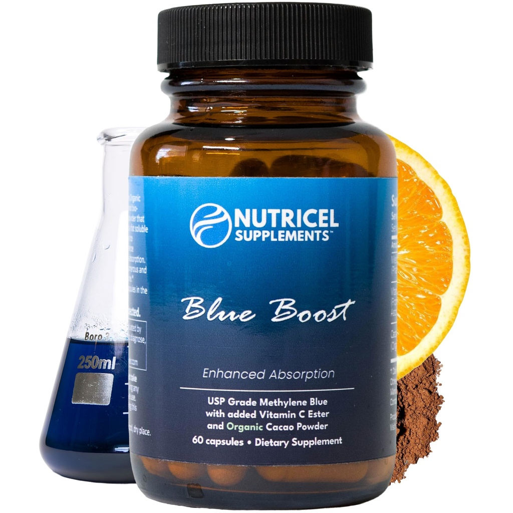 Nutricel methylen blå kapsler - Pharmaceutical Grade supplement - Trusted Made in America Mærke - 12mg (USP Reference Compliant) med C-vitamin Ester Enhanced Absorption - tredje part testet (60ct)