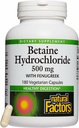 Naturlige faktorer, Betaine HCL 500 mg, understøtter sund fordøjelse og et sundt mikrobiom, 180 kapsler (180 portioner)