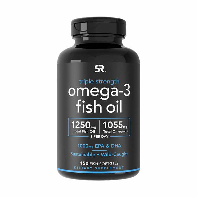 Sportsforskning Triple Strength Omega 3 Fish Oil - Burpless Fish Oil Supplement w / EPA & DHA Fedtsyrer fra vildt fanget fisk - hjerte, hjerne og immunforsvar til mænd og kvinder - 1250 mg, 150 ct