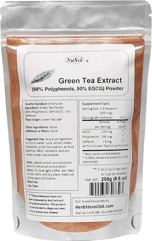 Green Tea Extract Bulk Powder Standardized 98% polyphenoler og 50% EGCG GMO gratis ikke-bestrålet (250 Bedste (8.8 oz))