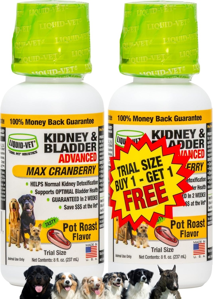 Premium let at dosere væske til alle hunde med Cranberry & D- Mannose: Omfattende hund Formel for Nyre & Brege Support