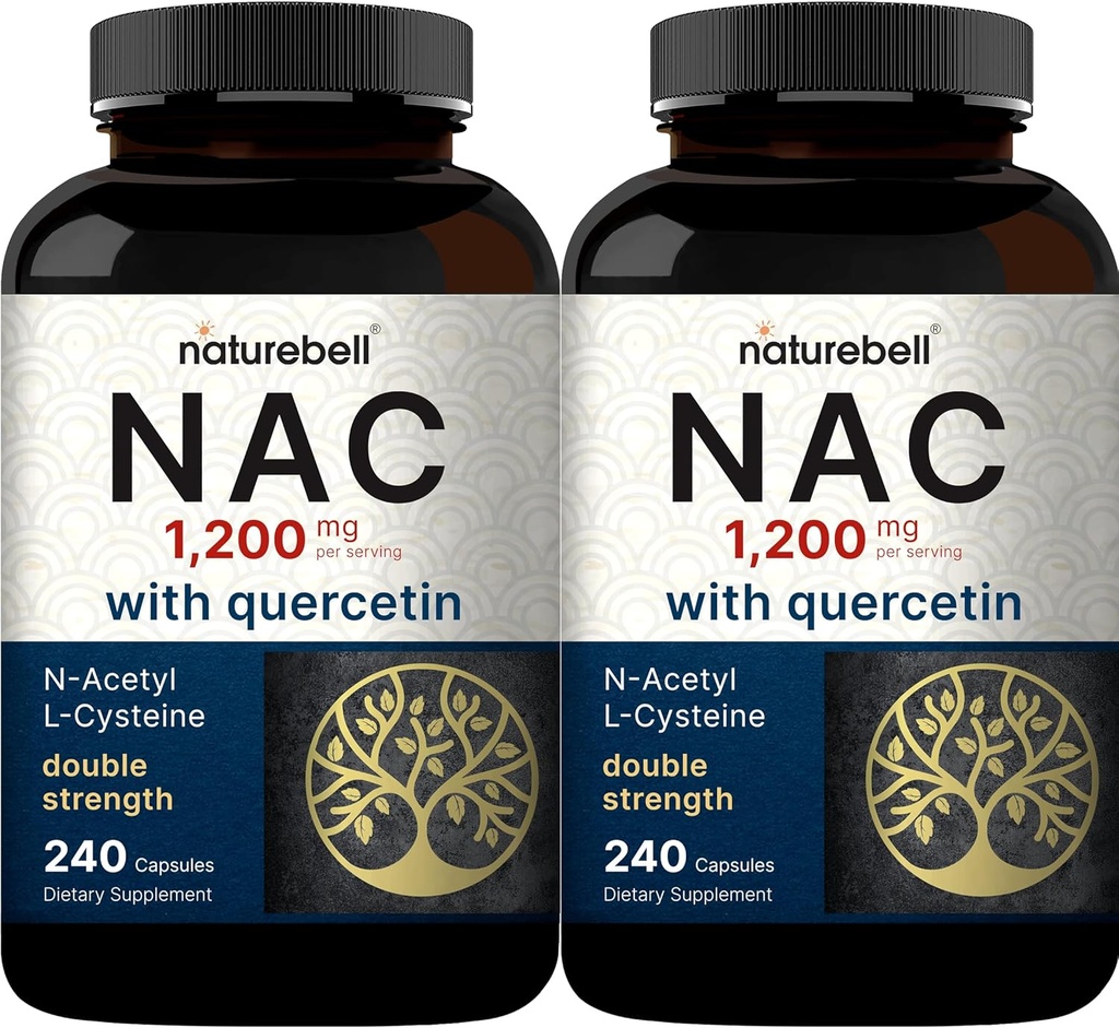 2 Pack NAC supplement (N- Acetyl Cysteine) med Quercetin, 1,200mg Per Serving, 480 Kapselkapsler