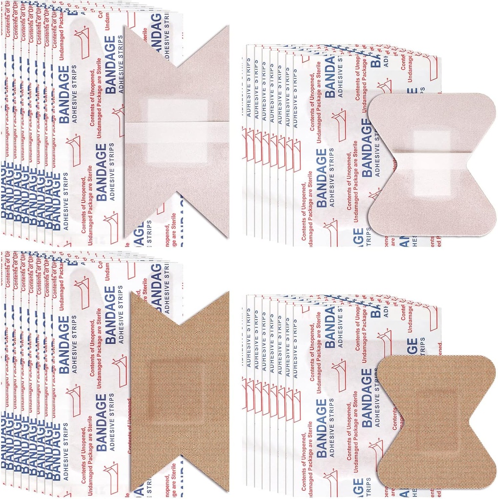 Sinmoe 100 stykker Fleksible stof vedhæftede bandager Knuckle og Fingertip Bandage Variety Pack for Sowund Care Bulk Pack for Førstehjælp Kits i 2 størrelser, 3 x 1,5 tommer, 1,8 x 2 tommer (Brown)