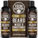Viking Revolution Beard Wash og Beard Conditioner for mænd med Argan Oil og Jojoba Oil - Beard Softener og Stronthener Beard Care Beard Shampoo og Conditioner med Beard Oil (10oz, Sweet Tobacco)
