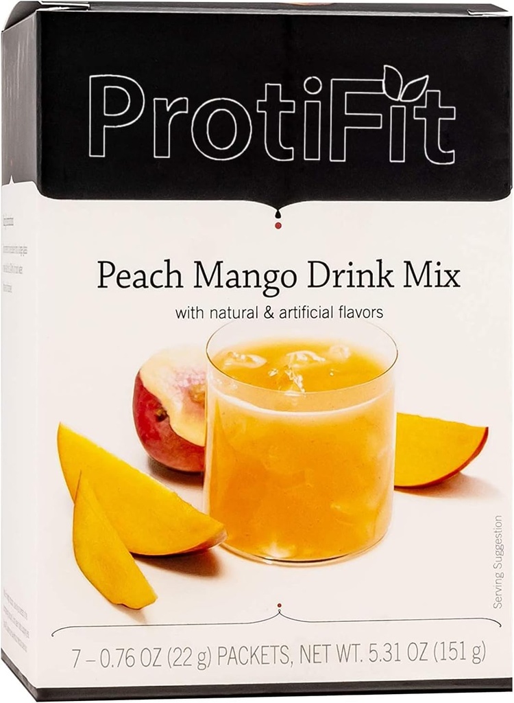 PROTIFIT - High Protein Fruit Flavored Powder Drink Mix, 15g Protein, Low Calorie, Sugar Free, Ideal Protein Compatible, 7 Servings Per Box (Peach Mango)