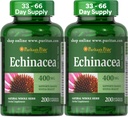 Puritan 's Pride Premium Echinacea Natural Whole Herb Herbal Supplement 400mg, Kosttilskud til sundhed, immunsystem support, 200 Rapid Release Kapsler, 2 Pack