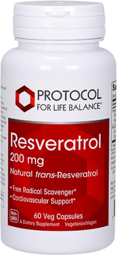 PROTOKOL FOR LIV BALANCE Resveratrol 200 mg - Trans- Resveratrol - med japansk Knotweed & Grape Seed Extract - Vegan & Non- GMO - 60 Veg kapsler