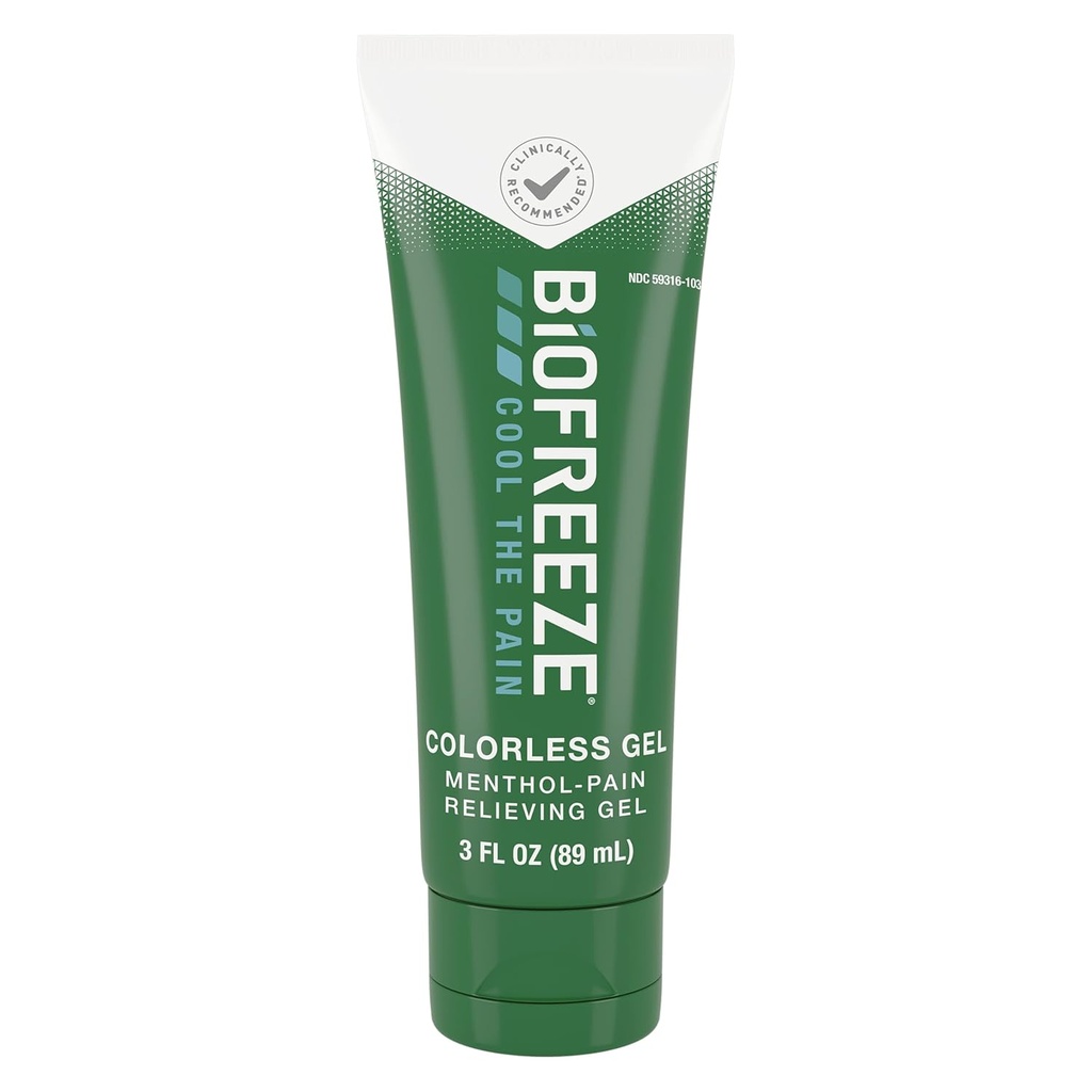 Biofreeze Menthol Pain Lemping Gel Farveløs Gel 3 FL OZ Tube for smertelindring forbundet med Sore Muskler, Gigt, Simple Rystelser, og fælles smerte (Packaging May Vary)