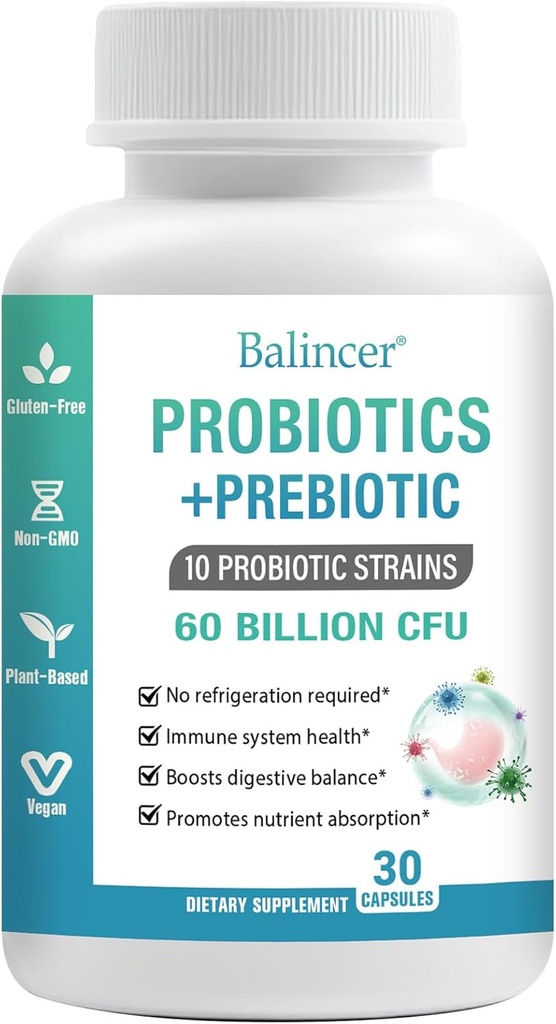 Probiotika og økologiske Prebiotika til kvinder & mænd, 60 Millioner CFU 'er 10 Spor, Support Fordøjelse & Gut Sundhed, Gas & Bloating, 30 Kapsler