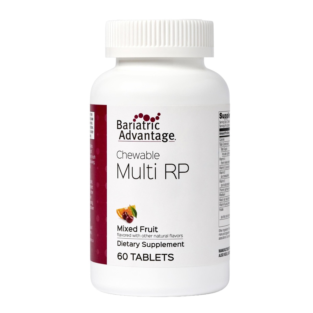 Bariatric Advantage Chewable RP Multivitamin - for Bariatric Kirurgi Patienter - med jern, kobber, C-vitamin, A, zink & mere - 100% DV af 18 Næringsstoffer - 60 Greve - blandet frugt