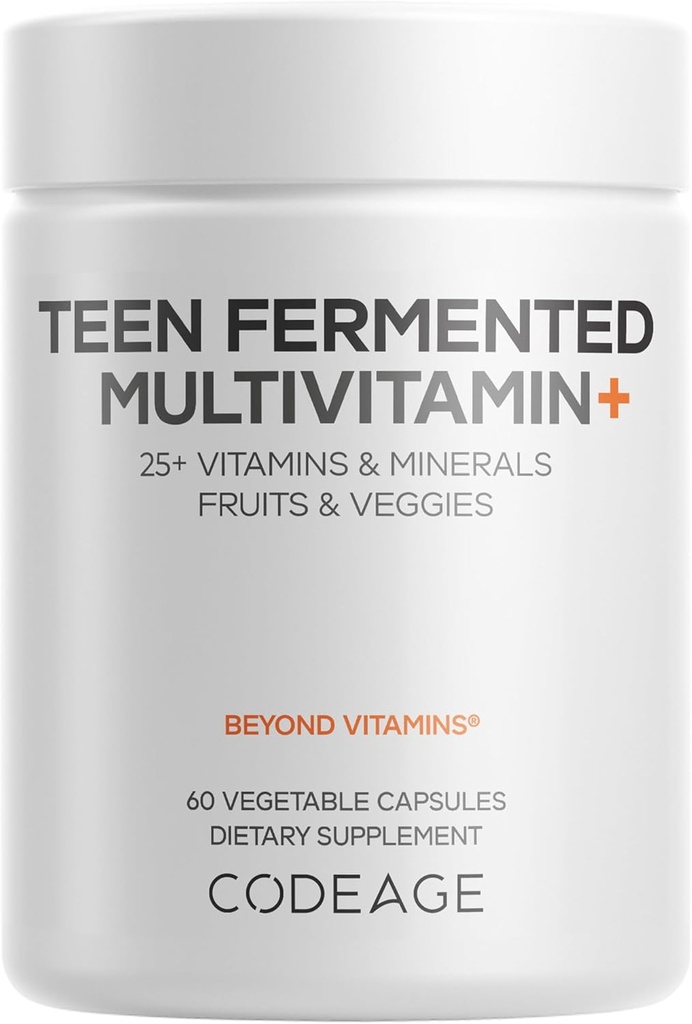 Kodeage Teen Multivitamin Supplement - Daglige vitaminer og mineraler til Teen drenge og piger - Økologisk hel fødevare formel med Omega-3 og Vitamin A til K - 60 kapsler