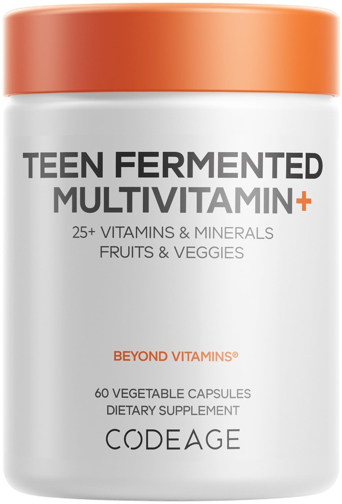 Kodeage Teen Multivitamin Supplement - Daglige vitaminer og mineraler til Teen drenge og piger - Økologisk hel fødevare formel med Omega-3 og Vitamin A til K - 60 kapsler