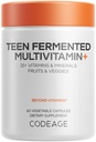 Kodeage Teen Multivitamin Supplement - Daglige vitaminer og mineraler til Teen drenge og piger - Økologisk hel fødevare formel med Omega-3 og Vitamin A til K - 60 kapsler