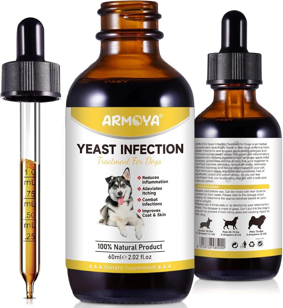 Naturlig Gær infektion Behandling for hunde - Hjælper med at støtte Itch Relief - Betændelse Relief & Mere - Hund Gær infektion Behandling - Hund Øre Infektion Behandling - Hund Allergiståhej 124; 2 Oz