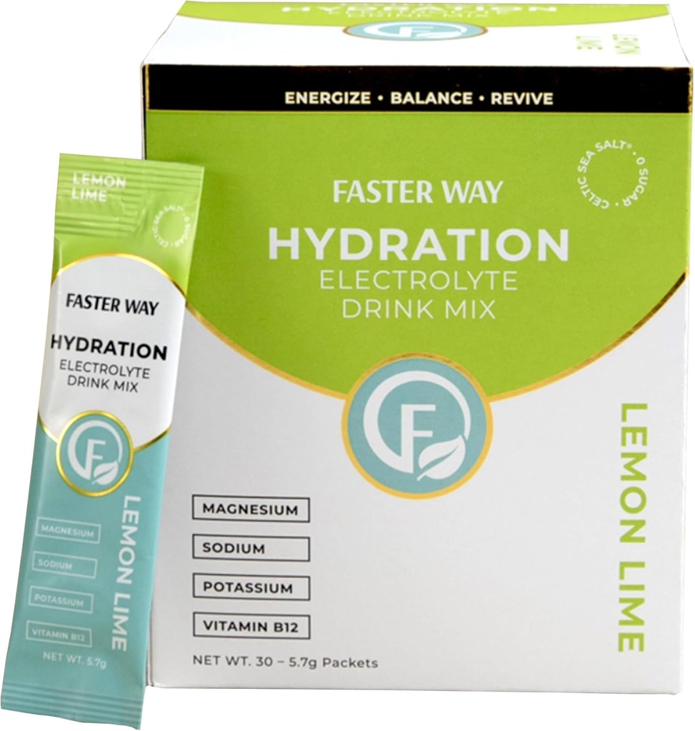 Hurtigere måde - Hydration - Elektrolyte Drink Mix - Med Apple Cider Vinagre, Cholin, Probiotika & Natural B Vitaminer - Energize & Revive - Powder Packets - Zero Sugars -Gluten Free -Lemon Lime -30 Pack