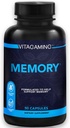 Hukommelse Brain Supplement w / Vitaminer - Mental Klarhed, Hukommelse, Fokus & Koncentration. Klinisk-testet Nootrop omfatter Bacopa, Phosphatidylserin, Rhodiola Rosea, Ashwagandha 90 Kapsler