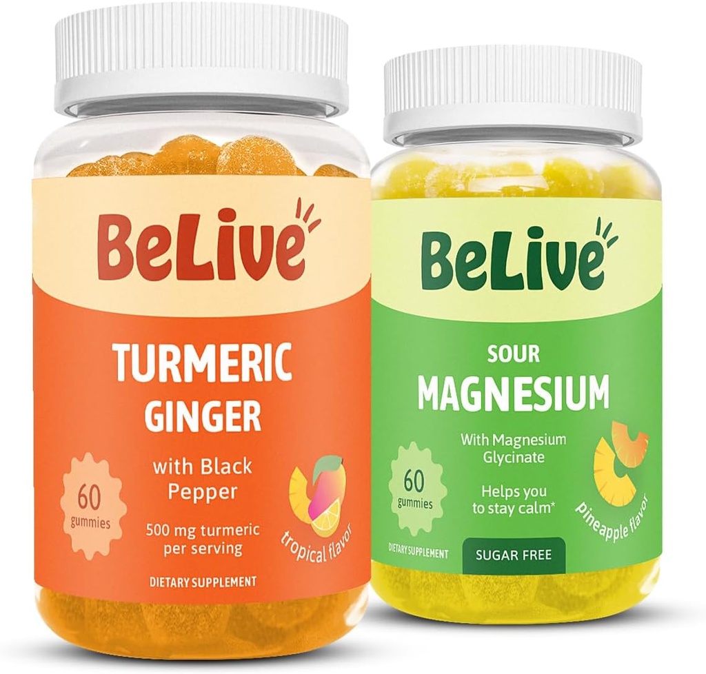 BeLive Bundle Magnesium og gurkemeje til afslapning, søvn, inmune support og mobilitet
