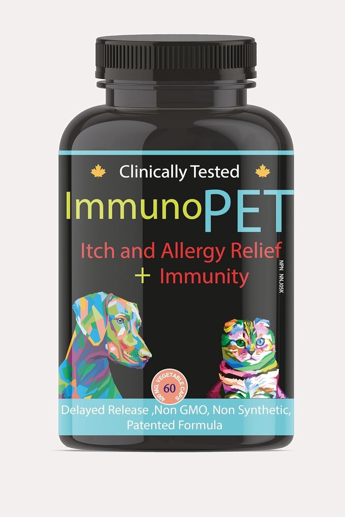 Itchy Skin Relief til hunde og katte - Hot Spot Relief - Pet Allergy Support -Kat og Hund Skin og Coat Supplement - Pet Immunity Support - 60 Caps
