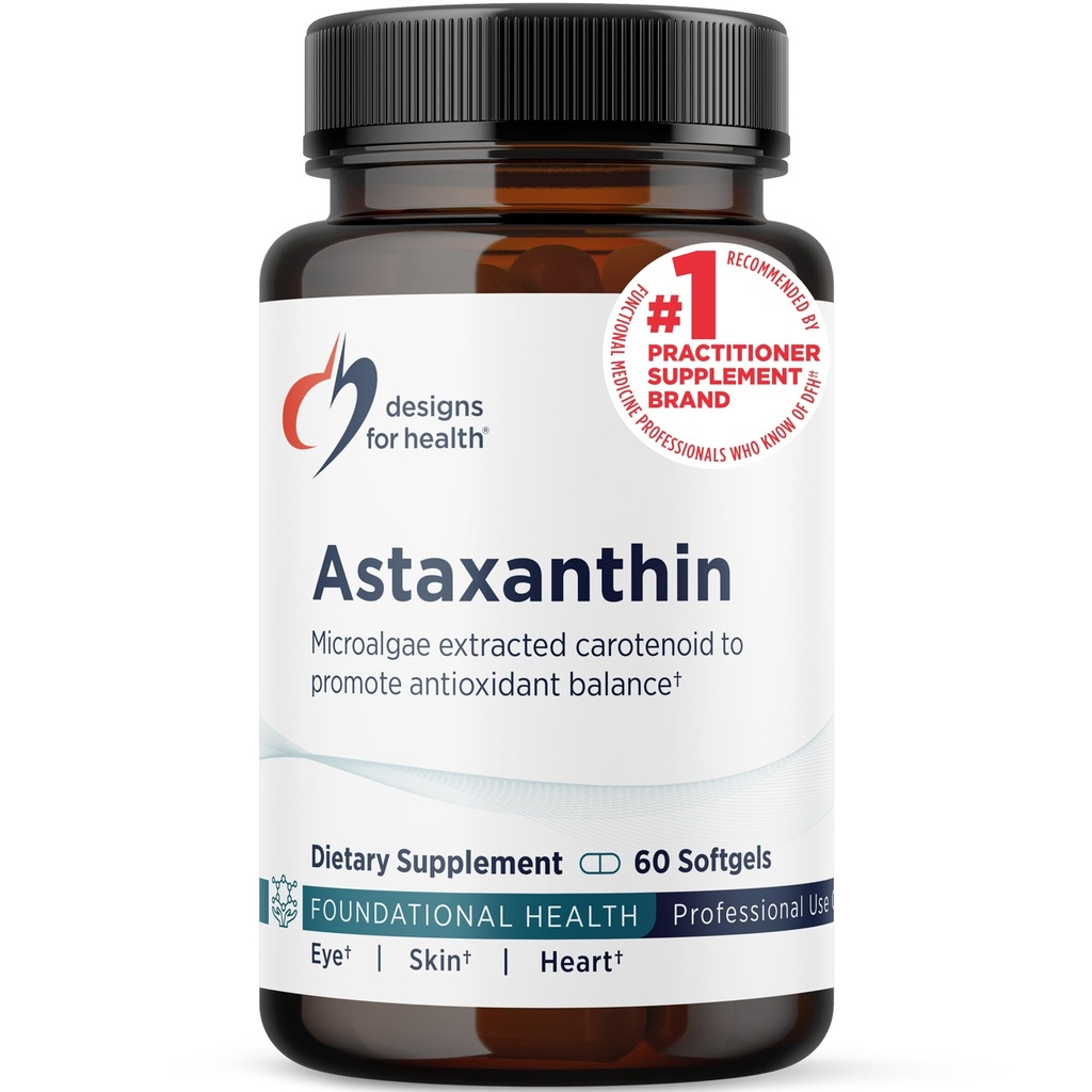 Design for sundhed Astaxanthin - Mikroalger (Haematococcus Pluvialis) Extracted Carotenoid Antioxidant Supplement - Support for cardiovaskulær, GI, Hud + Eye Health (60 Softgel)