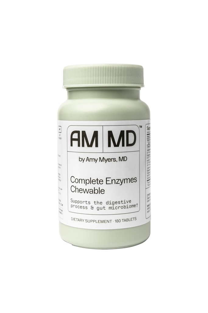 Amy Myers MD fordøjelsesenzymer Chewable - Komplet enzymer Support Leaky Gut, Acid Reflux, Gas, Bloating, Gluten Eksponering - Amylase, Lipase, Lactase, Alkaline, Protease, Sucrase + Mere - 180 tabletter