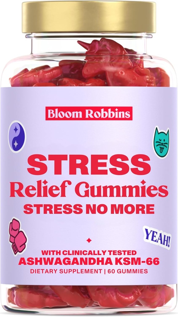 Ashwagandha Gummies - Stress Relief Gummies med Ashwagandha KSM- 66 & Lemon Balm Extract - Stress Gummies & Calm Gummies med KSM- 66 - Vegansk Afslapning Ashwaganda Gummies (60tæller)