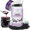 USDA Økologisk Tørrede Hyldebær 1lb Bulk (Safest Packaging, Resealable Bag, BPA- Free Scoop) Naturlige, ikke-bestrålede, Raw Hel Black Elderberry, Immunstøtte, Gør Sambucus Elderberry Syrup, 1 Pound