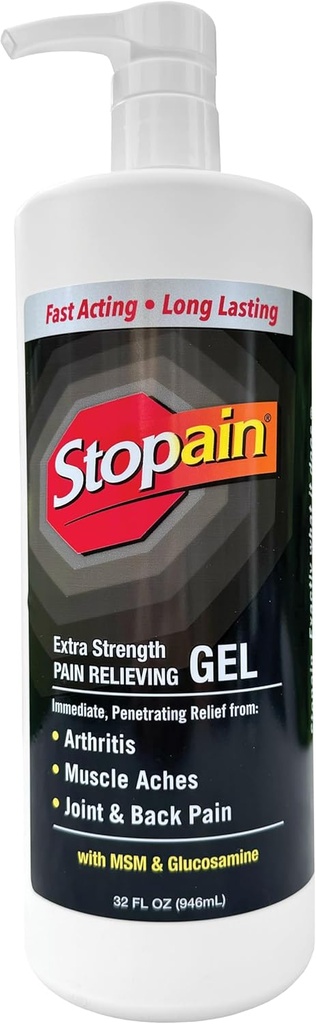 Stopain Smerte Relief Gel 32oz, USA Made, Max Strength Fast Funktion med Menthol, MSM, Glucosamin for fælles smerte, Rygsmerter, Gigt, Knee, Neck Pain, HSA FSA Godkendt OTC Topical Analygesic Product