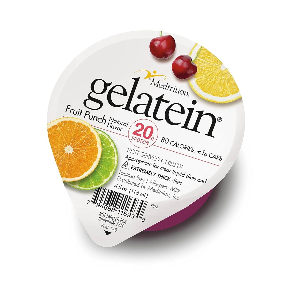 Gelatein Fruit Punch: 20 gram protein. Sukker fri. Ideel til klar væske kost, synke vanskeligheder, bariatric, dialyse og onkologi. Stor pre eller post- workout snack. (12 pack)...