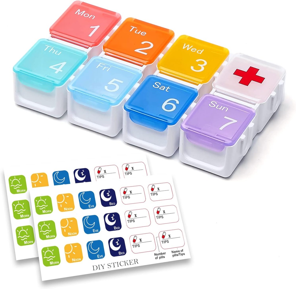 Medicin Organizer, DIY Travel Weekly Pill Organizer sag, Daily Pill Box / Container 7 dag, Pill Dispenser / Container for Vitamin / Fish Oil (1 gang en dag, Rainbow)