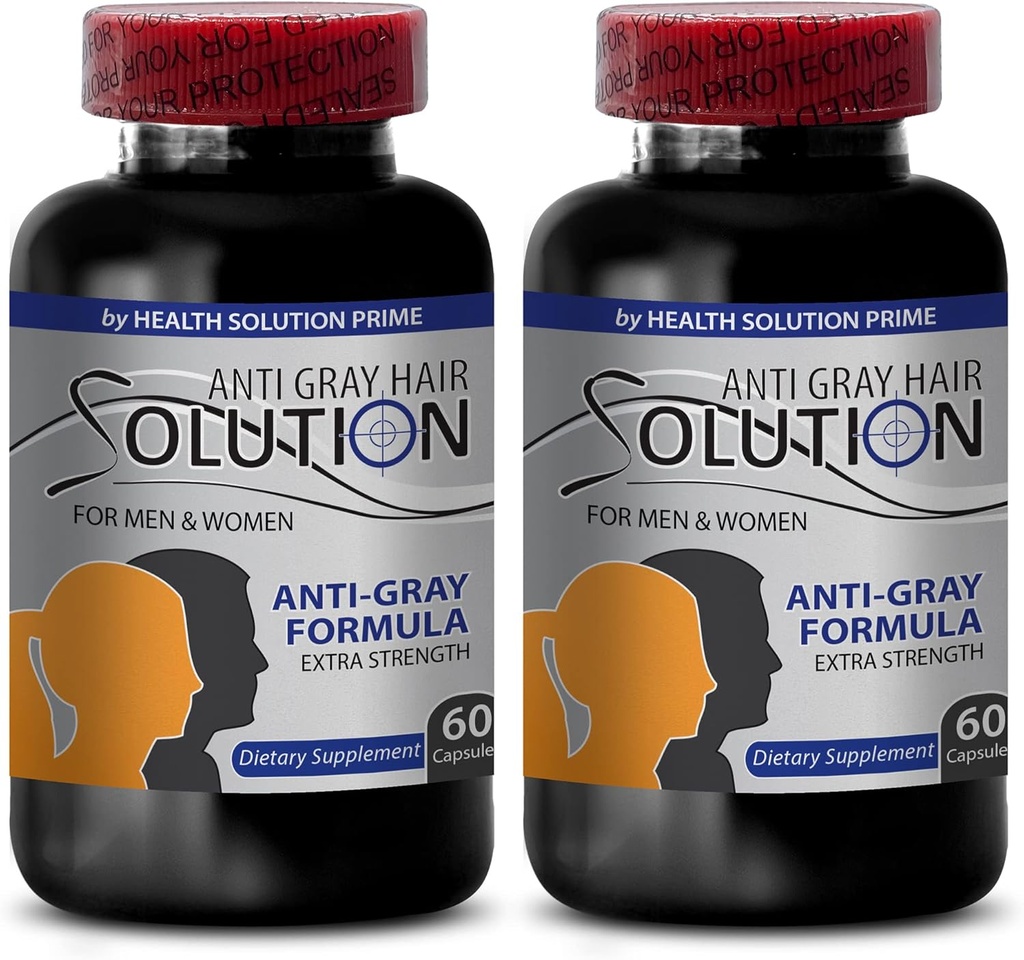 Catalase Anti Gray - Gray hår løsning til mænd og kvinder - Anti Gray hår kosttilskud vitaminer - Økologisk naturlig hårfarve til grå hår dækning - Hårprodukter til kvinder - 2 flasker 120 kapsler
