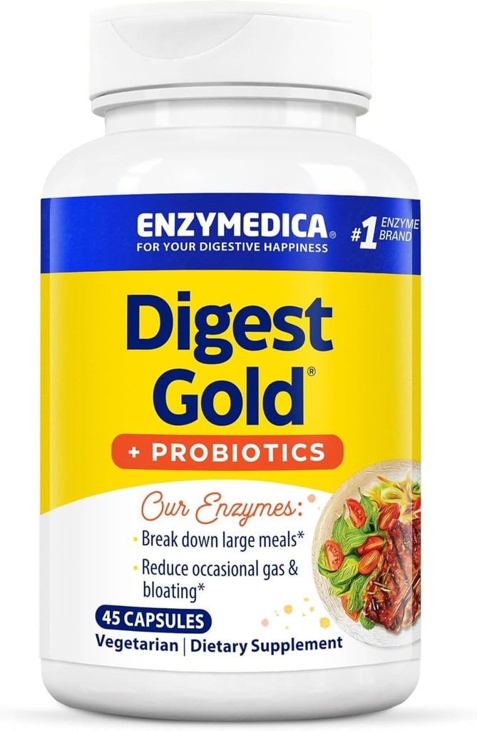 Enzymedica Digest Gold + Probiotika, 21- 1 Formel for Gut Health, fordøjelsesenzymer & 1 Millioner aktive probiotiske kulturer, 45 Tæl