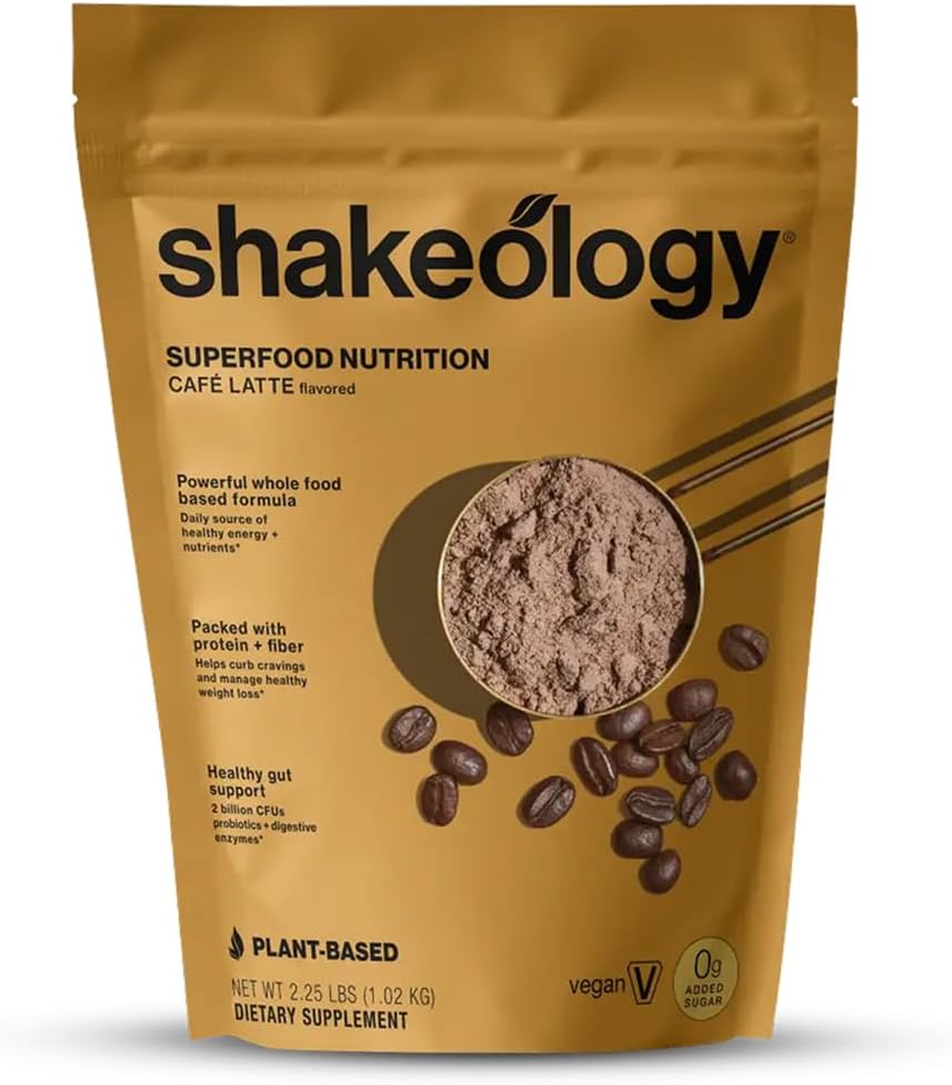 Shakeology 0g Tilføjet Sugar Plant Protein Powder Blend, Gluten- Free Shake med vitaminer og mineraler - Hjælper støtte sund vægttab, Lean Muscle, Gut Health - Cafe Latte, 30 Servere