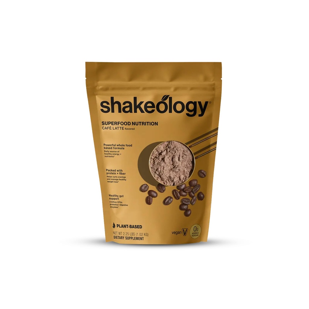 Shakeology 0g Tilføjet Sugar Plant Protein Powder Blend, Gluten- Free Shake med vitaminer og mineraler - Hjælper støtte sund vægttab, Lean Muscle, Gut Health - Cafe Latte, 30 Servere