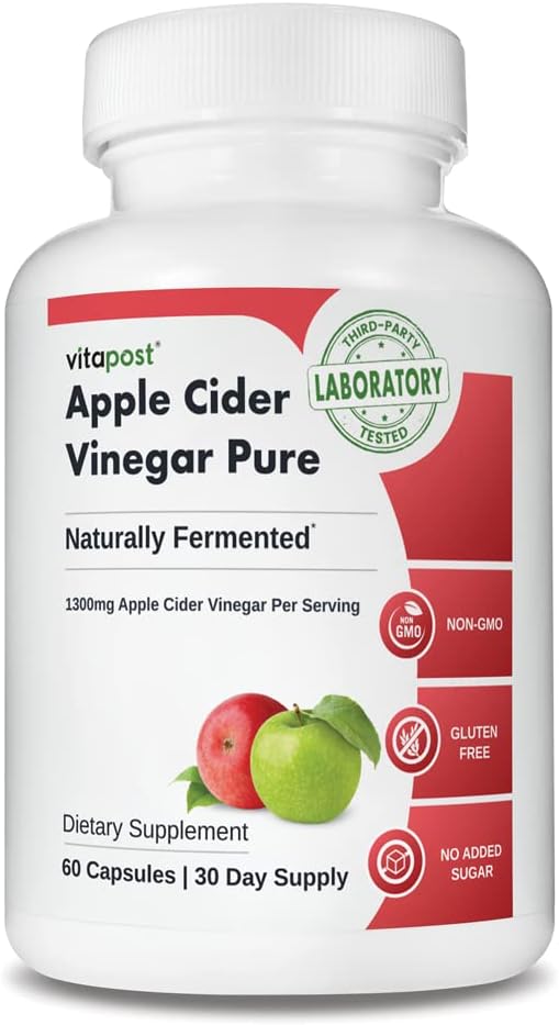 Æblecider Pure Apple Cider Vineddike kapsler med naturligt gæret 1300mg Æblecider Vineddike koncentrat. Ingen hård smag. 60 kapsler