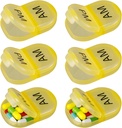 6 Pack Pill Organizer Pocket lille sag Holder Am Pm Pill sag Portable To Segment Round Travel 2 gange om dagen for Vitamin Medicin tillæg (gul)
