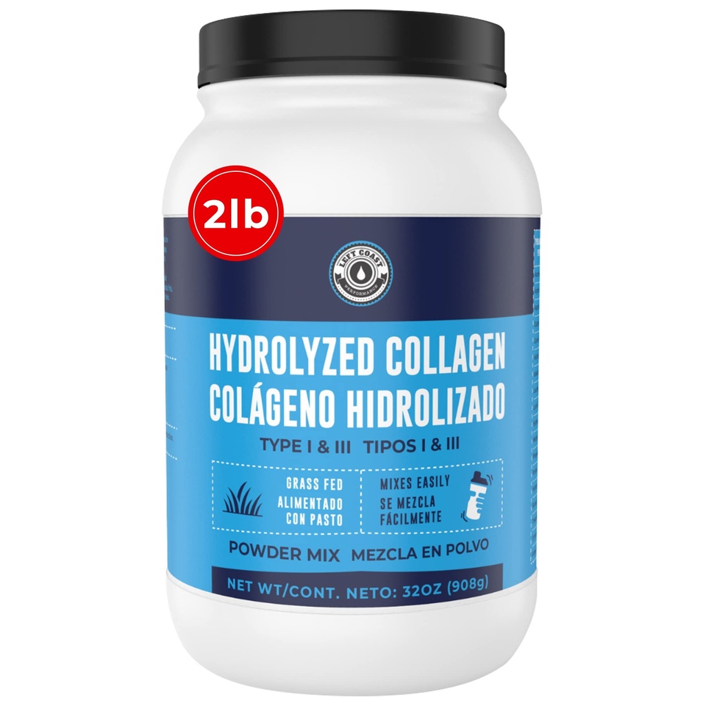 2lb Colageno Hidrolizado En Polvo Para Mujeres y Hombres - Péptidos de Colageno tipo I & III - Alimentado Con Pasto - Sin Sabor - Apoya artikulaciones, piel, Cabello, uñas - Mejor Valor Por Tu Dinero
