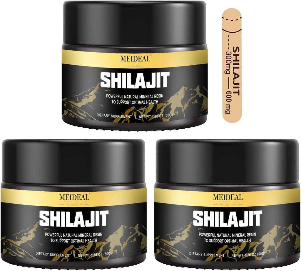 Shilajit Pure Himalayan Organic Shilajit Resin, Gold Grade Shilajit Resin med 85 + Trace Minerals & Fulvic Acid, Pure Shilajit Supplement for bedre sundhed, 50 Gram (3 stk)