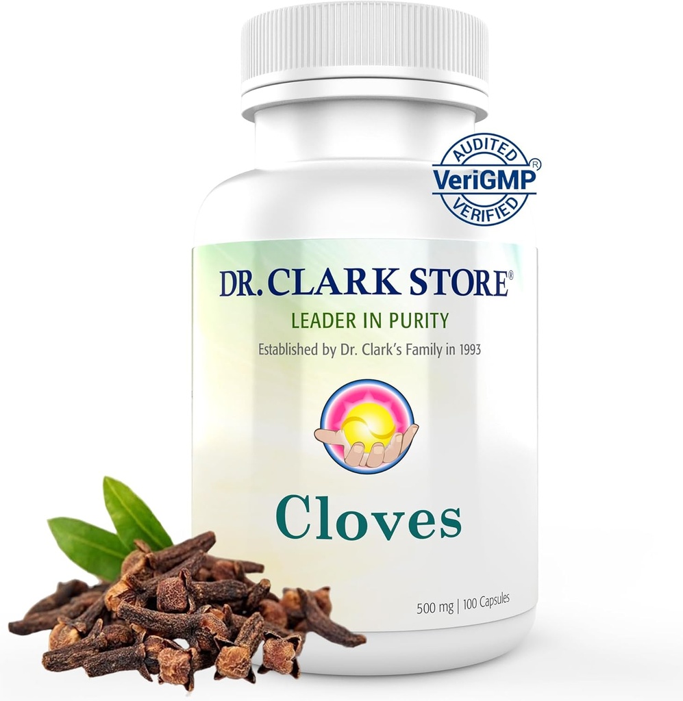 Dr. Clark Cloves Healthcare Supplement - Naturlig fordøjelsessygdom, 500 mg, 100 Pure Gelatine kapsler