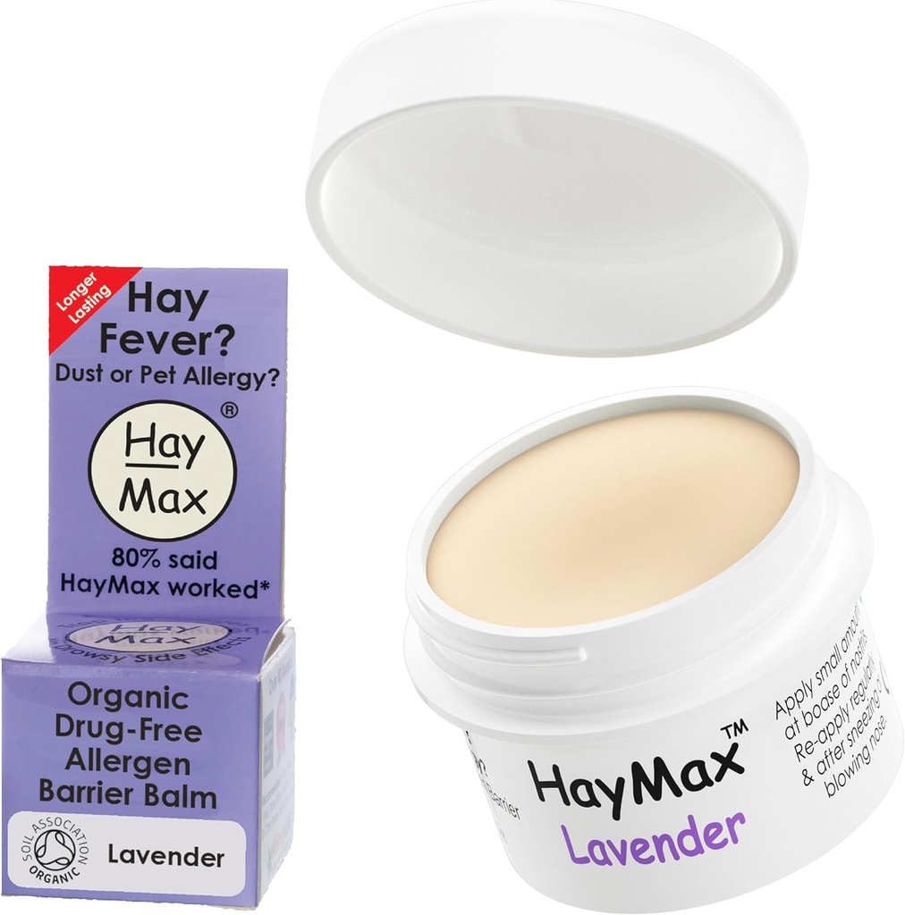 HayMax Allergen Barrier Balm - Lavender 0.17 fl oz - Økologisk, Natural & Non- Drowsy Hay Fever & Allergy Relief Balm - Blocks Pollen & Andre Allergen Partikler - Great for voksne, Børn & Gravide Kvinder
