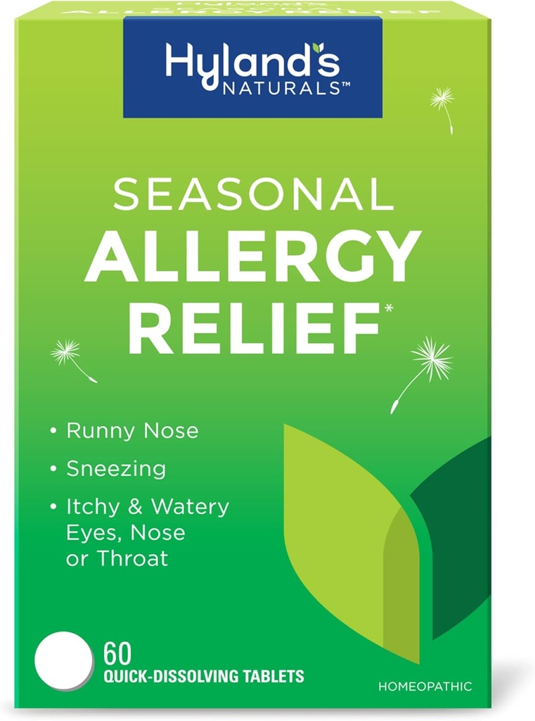 Hyland 's Indendørs og Udendørs, Ikke Drowsy Seasonal Allergy Relief Pills, For nysen, Runny Næse, Itchy og Watery Eyes, Næse eller Hals, Sikker og naturlig, Hurtig Opløsning Tablets, 60 Greve